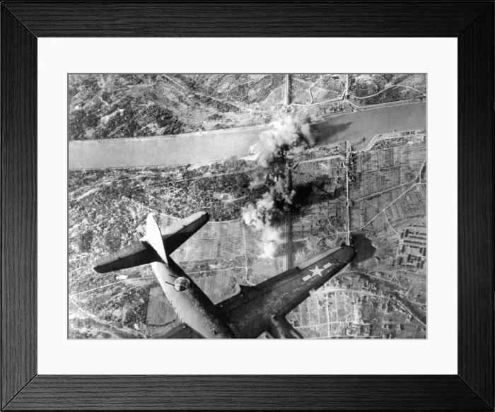 Framed Print : B26 Marauder bomber attacks Neuenberg rail span across the Rhine as the US Seventh Army Framed Print : B26 Marauder bomber attacks Neuenberg rail span across the Rhine as the US Seventh Army