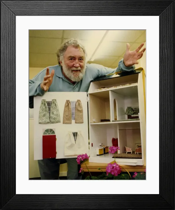 Framed Print : David Bellamy inspects the energy efficient dolls house on show at the Newcastle Energy Framed Print : David Bellamy inspects the energy efficient dolls house on show at the Newcastle Energy