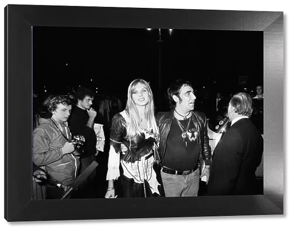 Keith Moon, drummer of the British rock group The Who, attending the premier of the new