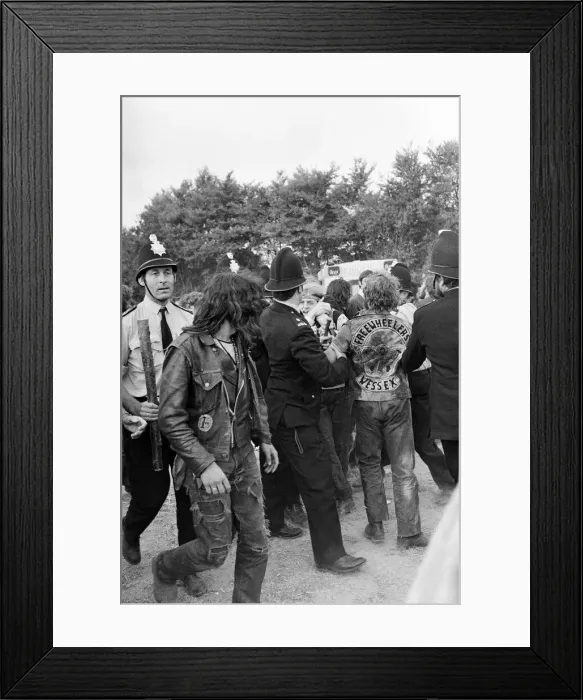 Framed Print : Scene at POP Festival, Weeley, Essex, following a battle between security men Framed Print : Scene at POP Festival, Weeley, Essex, following a battle between security men
