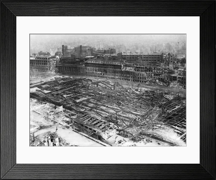 Framed Print : RAF bomber damage in Hanover The devastation caused by RAF bombing to a large factory