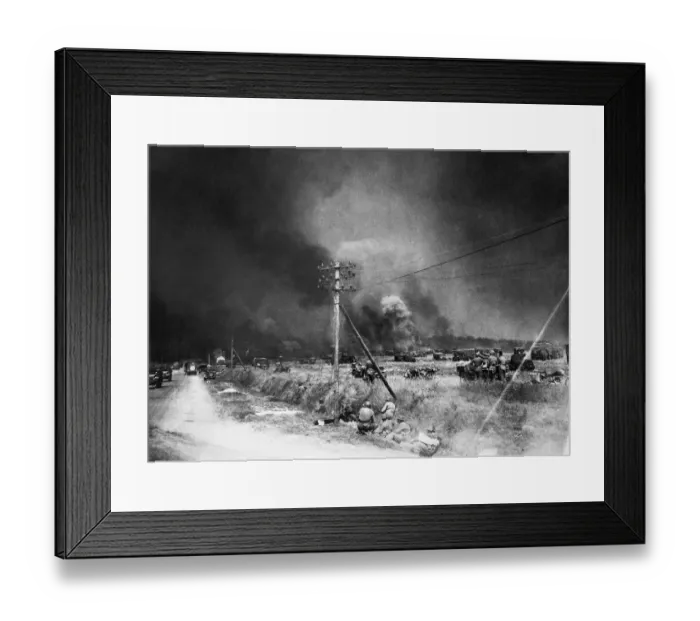 Framed Print : World War II Invasion of France Allied soldiers take cover during the bombing of Framed Print : World War II Invasion of France Allied soldiers take cover during the bombing of