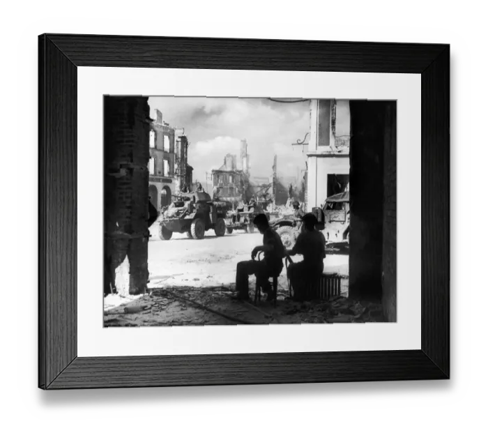 Framed Print : WW2 France Falaise British tanks and armour passing through Falaise to forward Framed Print : WW2 France Falaise British tanks and armour passing through Falaise to forward