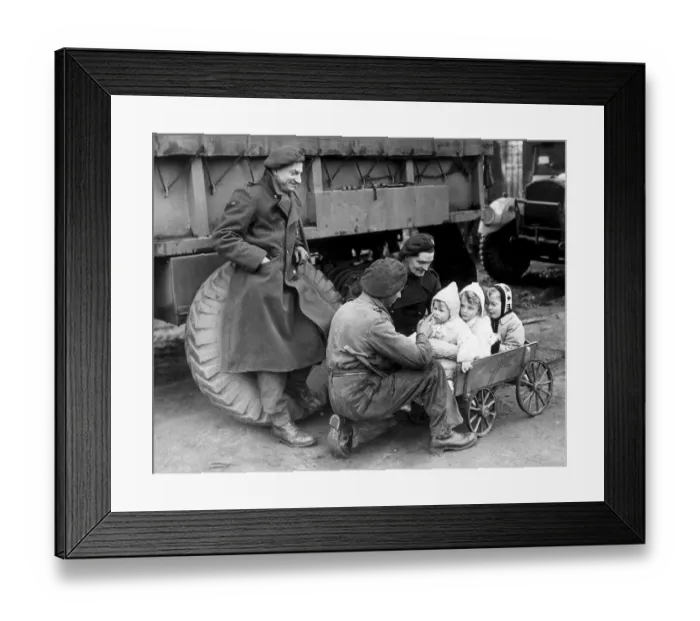 Framed Print : British troops with German children following the invasion of Germany in February 1945