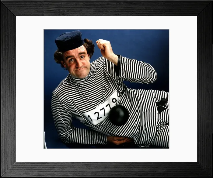 Framed Print : Iain McColl actor dressed as convict in striped suit ball and chain on wrist Framed Print : Iain McColl actor dressed as convict in striped suit ball and chain on wrist