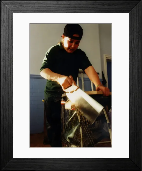 Framed Print : Female apprentices at Citiworks, Byker learning trades that traditionally were done by Framed Print : Female apprentices at Citiworks, Byker learning trades that traditionally were done by
