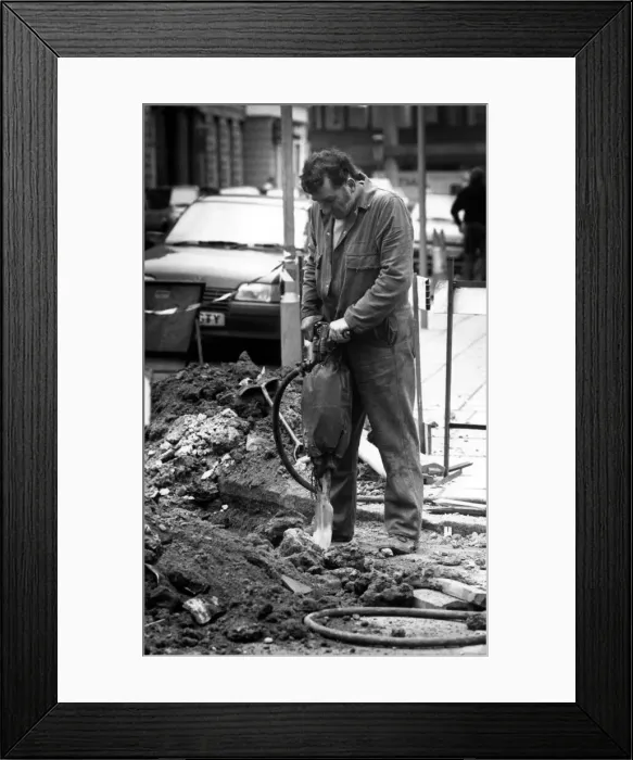 Framed Print : A workman on the 6th March 1989 using a pneumatic drill Framed Print : A workman on the 6th March 1989 using a pneumatic drill