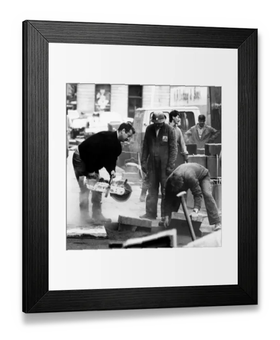 Framed Print : Workmen busy at some roadworks beside Newcastles Theatre Royal on 4th March 1989 Framed Print : Workmen busy at some roadworks beside Newcastles Theatre Royal on 4th March 1989