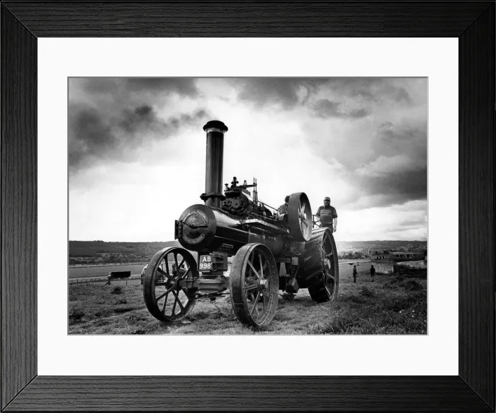 Framed Print : A Fowler traction engine on 15th June 1979 being taken through its paces on a field Framed Print : A Fowler traction engine on 15th June 1979 being taken through its paces on a field