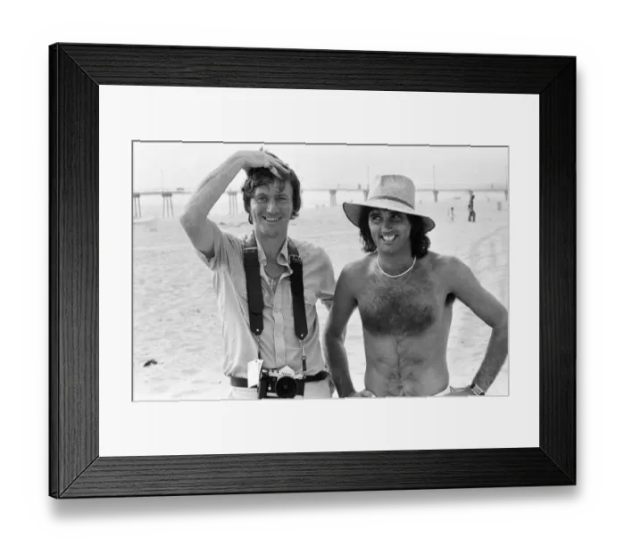 Framed Print : Footballer George Best poses on the beach withDaily Mirror Staff Photographer Kent Gavin