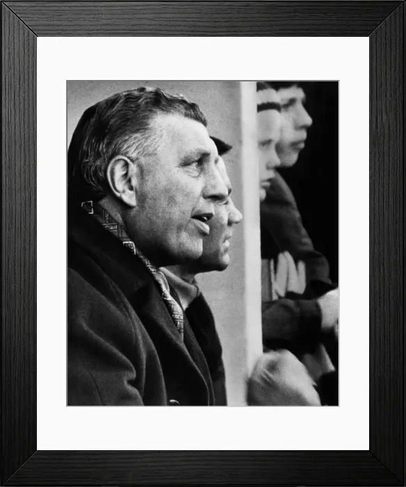 Framed Print : Crystal Palace manager Bert Head watches his side from the dugout as they go on to beat Framed Print : Crystal Palace manager Bert Head watches his side from the dugout as they go on to beat