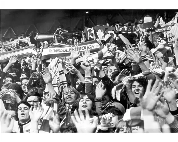 Boro Fans, a section of Boros Holgate Kop in jubilant mood before the start of