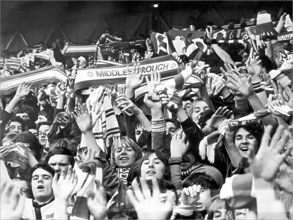 Boro Fans, a section of Boros Holgate Kop in jubilant mood before the start of