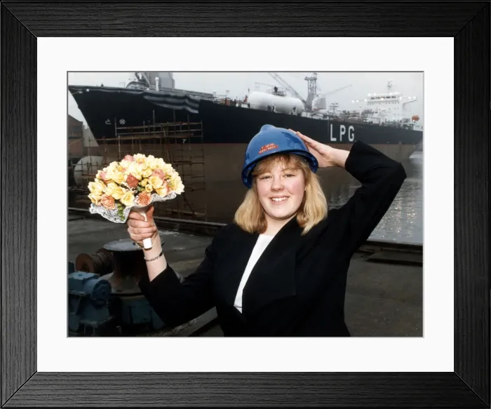 Framed Print : 17-year-old Tammy Wood was among the workers celebrating the naming of the ship Helice Framed Print : 17-year-old Tammy Wood was among the workers celebrating the naming of the ship Helice