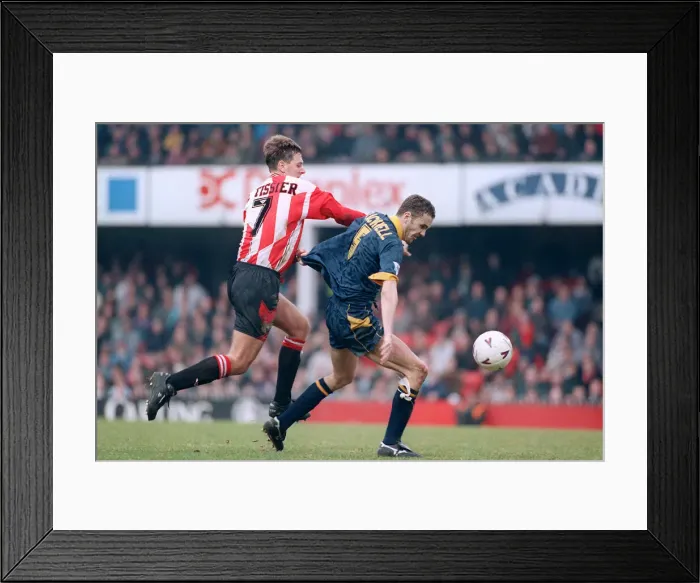 Framed Print : Mathew Le Tissier of Southampton tackles Dean Blackwell of Wimbledon during the two Framed Print : Mathew Le Tissier of Southampton tackles Dean Blackwell of Wimbledon during the two