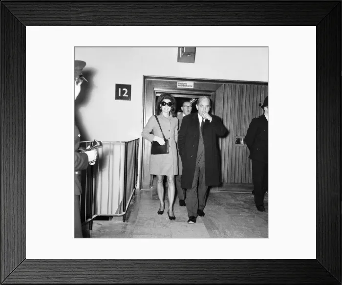 Framed Print : Arrival of Greek shipping tycoon Aristotle Onassis and his wife Jacqueline Onassis