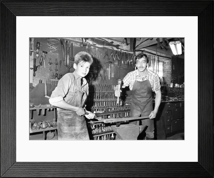 Framed Print : John Garland-Taylor and his son James at the Hatton Craft centre in Warwickshire Framed Print : John Garland-Taylor and his son James at the Hatton Craft centre in Warwickshire