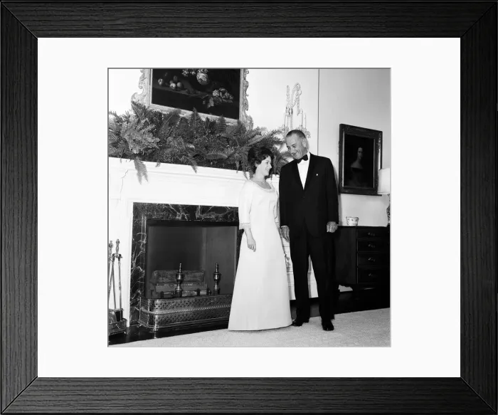 Framed Print : Princess Margaret - November 1965 with President Lyndon B Johnson at a reception