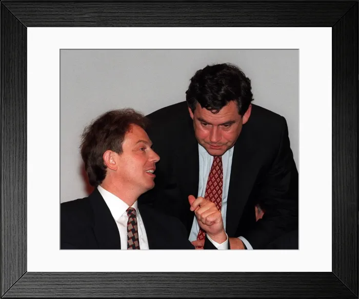 Framed Print : Tony Blair Labour leader speaking to Gordon Brown at the Labour Party Conference