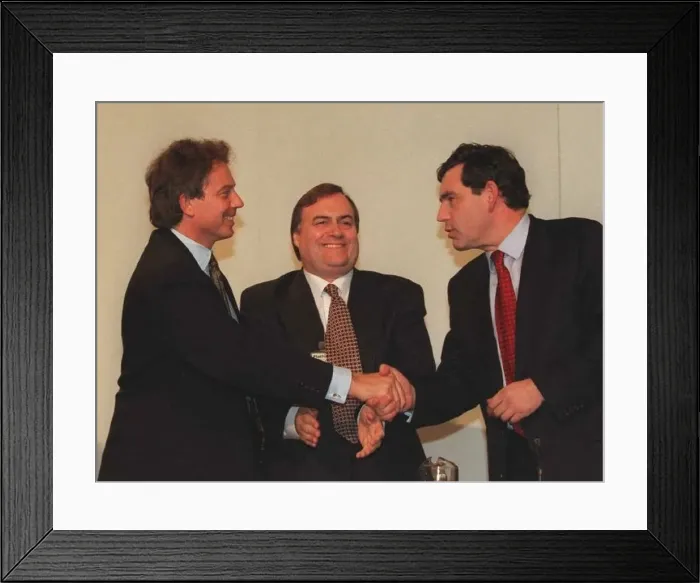 : Tony Blair Labour Party Leader John Prescott MP and Gordon Brown MP on the platform : Tony Blair Labour Party Leader John Prescott MP and Gordon Brown MP on the platform