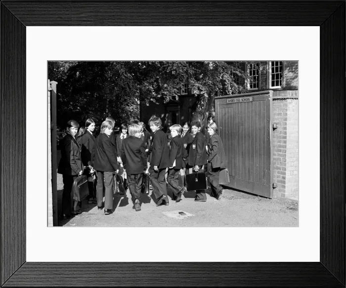 Framed Print : Boys arriving at Barrs Hill School in Coventry for the first time since it changed Framed Print : Boys arriving at Barrs Hill School in Coventry for the first time since it changed