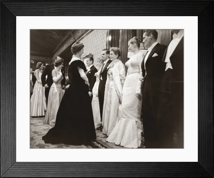 Framed Print : Joan Crawford at the Royal Film Show, talking to the Queen of England smiling Framed Print : Joan Crawford at the Royal Film Show, talking to the Queen of England smiling