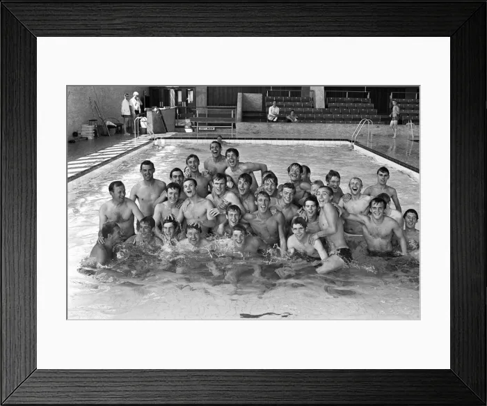 Framed Print : Crystal Palace Football players visit to Crystal Palace swimming baths. 18th July 1967 Framed Print : Crystal Palace Football players visit to Crystal Palace swimming baths. 18th July 1967