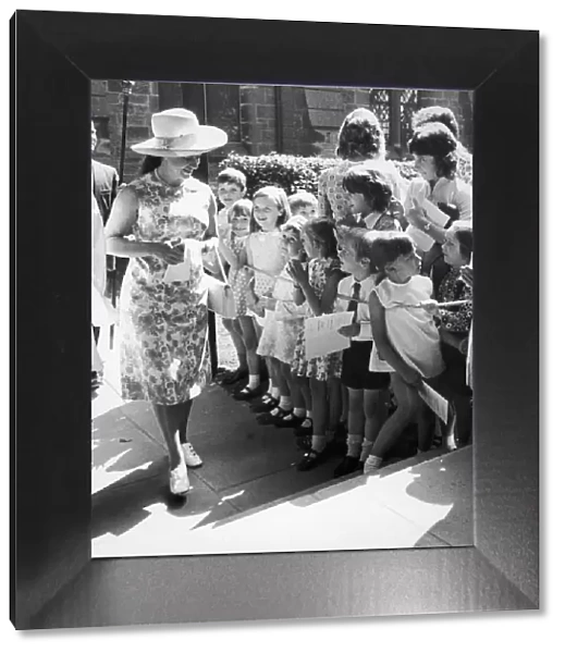 Princess Margaret greets Great Ayton children after attending the church service