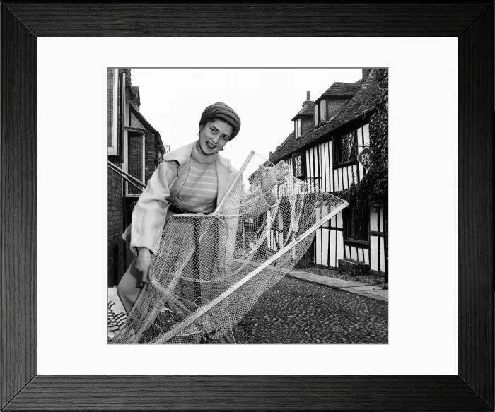 Framed Print : At Rye, the quaint old Sussex Cinque Port fishing nets in great variety are made