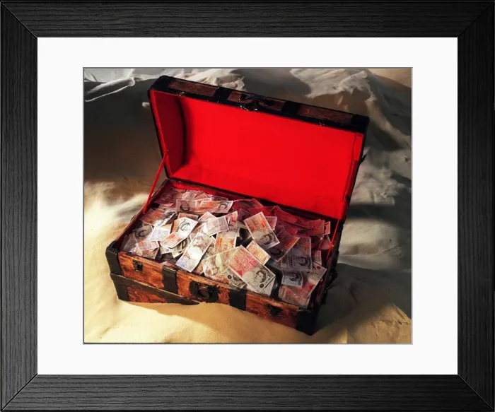 Framed Print : Treasure Chest full of banknotes for Daily Mirror Competition Take Your Pick Framed Print : Treasure Chest full of banknotes for Daily Mirror Competition Take Your Pick