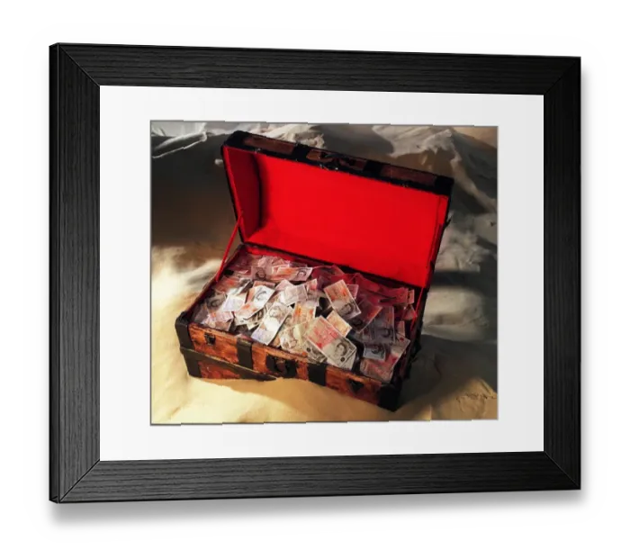 Framed Print : Treasure Chest full of banknotes for Daily Mirror Competition Take Your Pick Framed Print : Treasure Chest full of banknotes for Daily Mirror Competition Take Your Pick