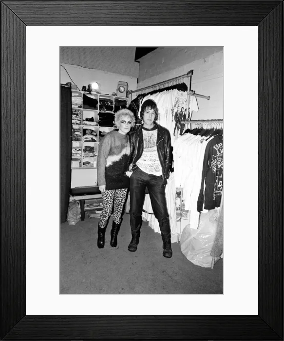 Framed Print : Punk Rock fashions in Birmingham. A young woman and man inside a Punk fashion shop