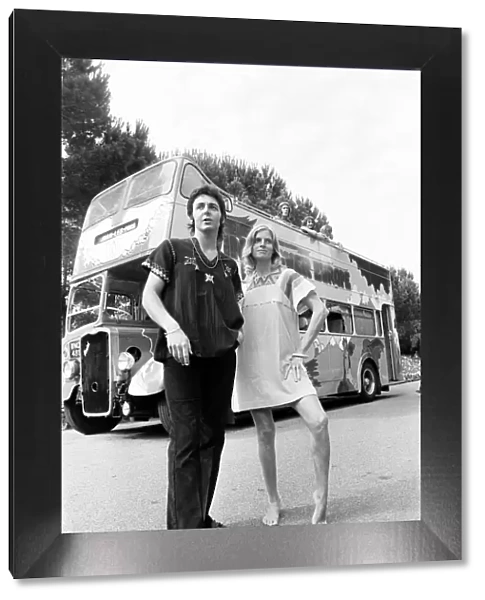 Paul McCartney former singer with The Beatles and wife Linda on tour in their Psychedelic
