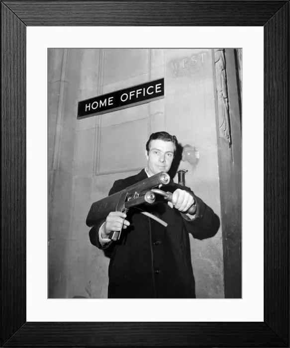 Framed Print : New anti riot gun January 1969 1960s Mobuster Weapon, Home Office