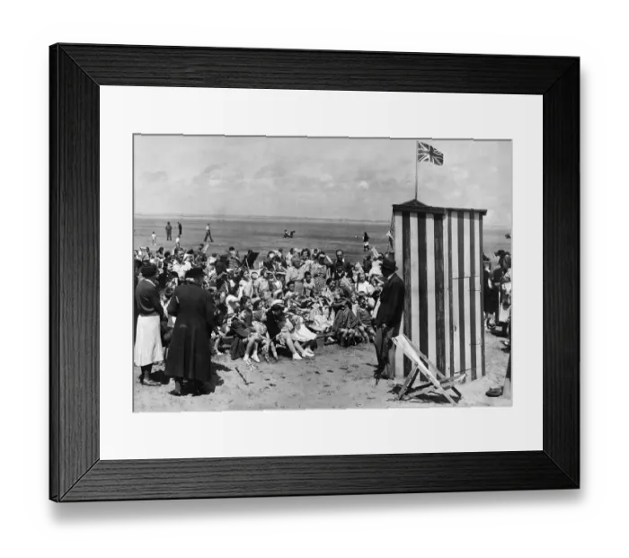 Framed Print : The Inevitable Punch and Judy show on the crowded Southport beach. 12th July 1950 Framed Print : The Inevitable Punch and Judy show on the crowded Southport beach. 12th July 1950