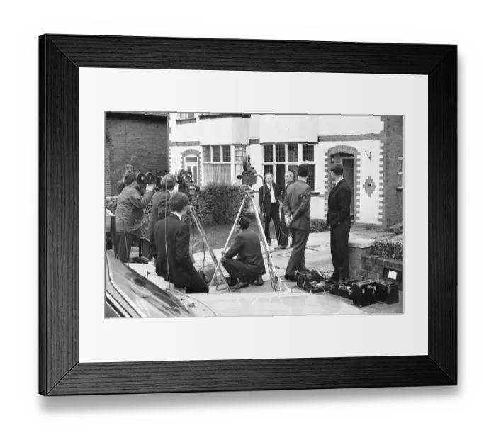 Framed Print : Media presence outside Thorns family home & proud father, Barry Thorns, being interviewed