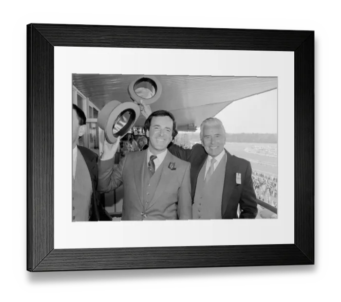 Framed Print : John Forsyth with terry Wogan at Ascot horse race June 1985