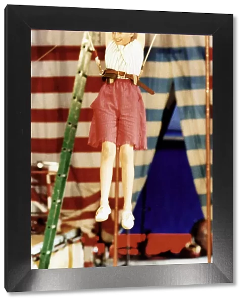 Faith Oliver on the trapeze, Teesside, 5th August 1989