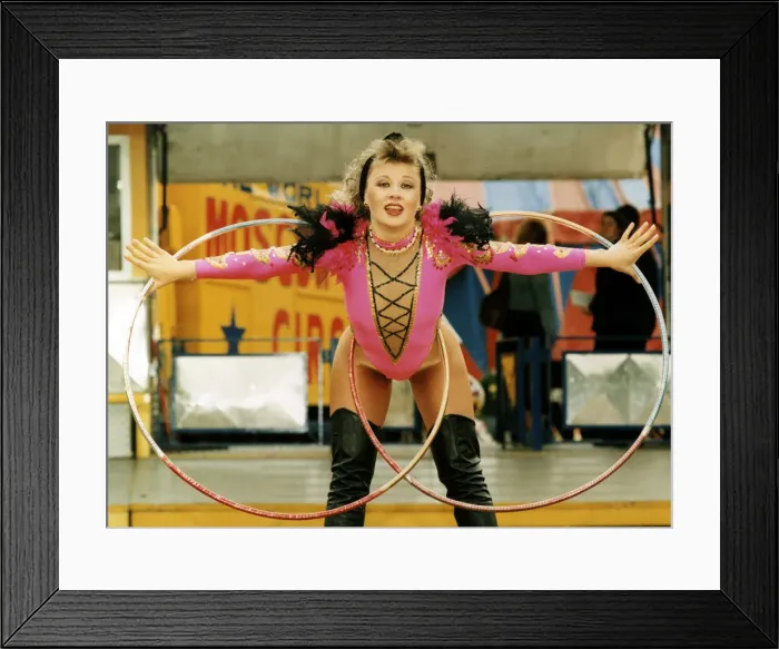 Framed Print : A performer with hula hoops, from the Moscow state Circus which is visiting Teesside Framed Print : A performer with hula hoops, from the Moscow state Circus which is visiting Teesside