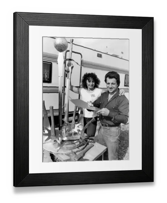Framed Print : Fritz and Helga Brumbach with the items used in their knife-throwing circus act Framed Print : Fritz and Helga Brumbach with the items used in their knife-throwing circus act