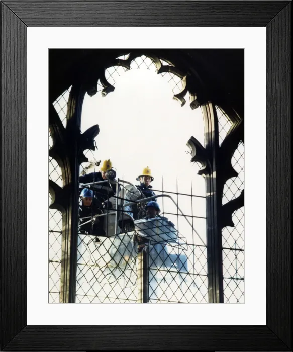 Framed Print : St John the Evangelist Church in Middlesbrough, the window has been battered loose by Framed Print : St John the Evangelist Church in Middlesbrough, the window has been battered loose by