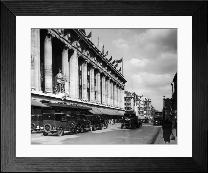 Framed Print : Exterior view of Selfridges store in Oxford Street, central London. 2nd October 1934 Framed Print : Exterior view of Selfridges store in Oxford Street, central London. 2nd October 1934