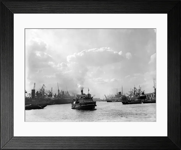 Framed Print : Passenger ferry Catherine on the water at East India docks, London. Circa 1935 Framed Print : Passenger ferry Catherine on the water at East India docks, London. Circa 1935