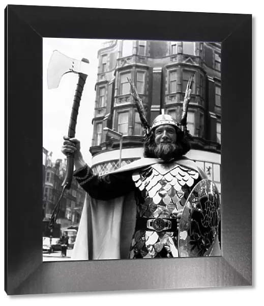 The 'Guizer Jarl', or Viking Chieftain, Mr Willie Peterson pictured outside