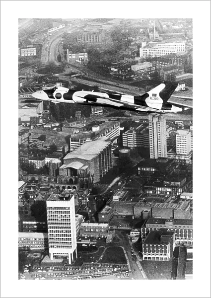 Vulcan Delta bomber NQJ swoops spectacularly over the city of Coventry as a thank you to