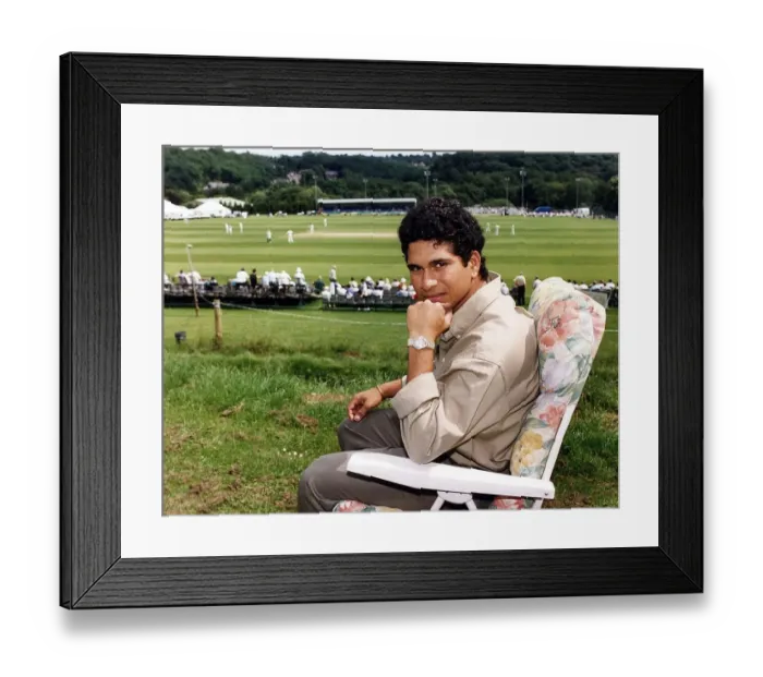 Framed Print : Sachin Tendulkar Cricketer sitting in a chair