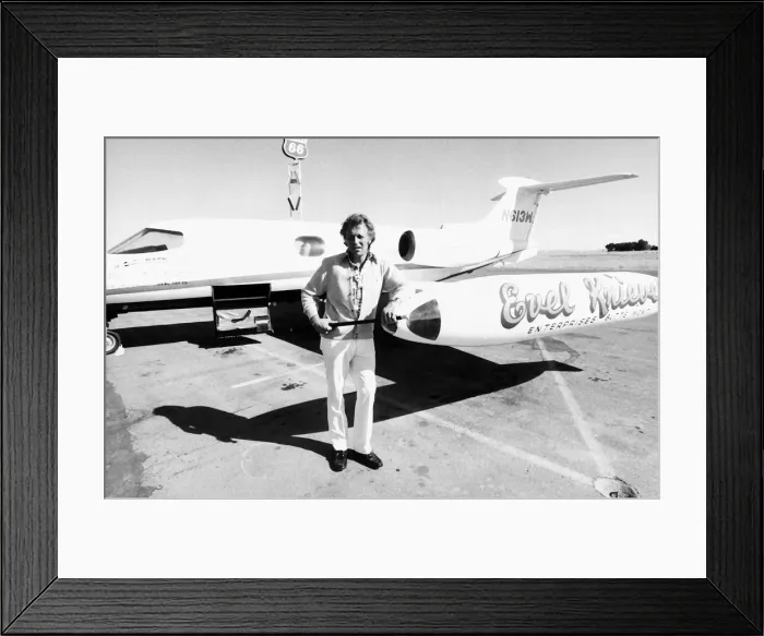 Framed Print : Evel Knievel American stuntman daredevil 1974 in front of his personal plane Framed Print : Evel Knievel American stuntman daredevil 1974 in front of his personal plane