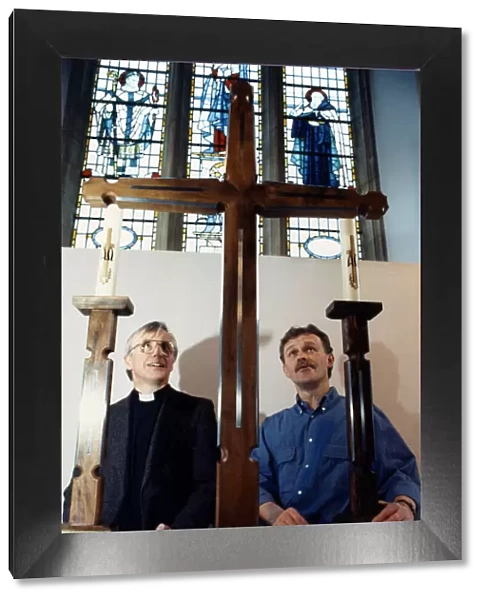 An altar cross and a pair of matching candlesticks designed by students at Cleveland
