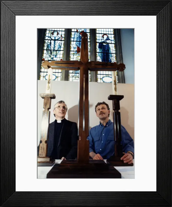 Framed Print : An altar cross and a pair of matching candlesticks designed by students at Cleveland Framed Print : An altar cross and a pair of matching candlesticks designed by students at Cleveland