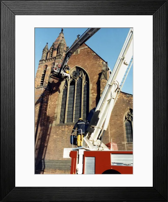 Framed Print : St John the Evangelist Church in Middlesbrough, the window has been battered loose by Framed Print : St John the Evangelist Church in Middlesbrough, the window has been battered loose by